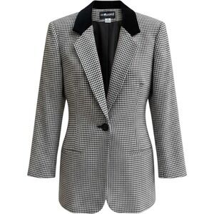 Houndstooth Blazer Sag Harbor Vintage Wool Blend Black White Velvet Jacket